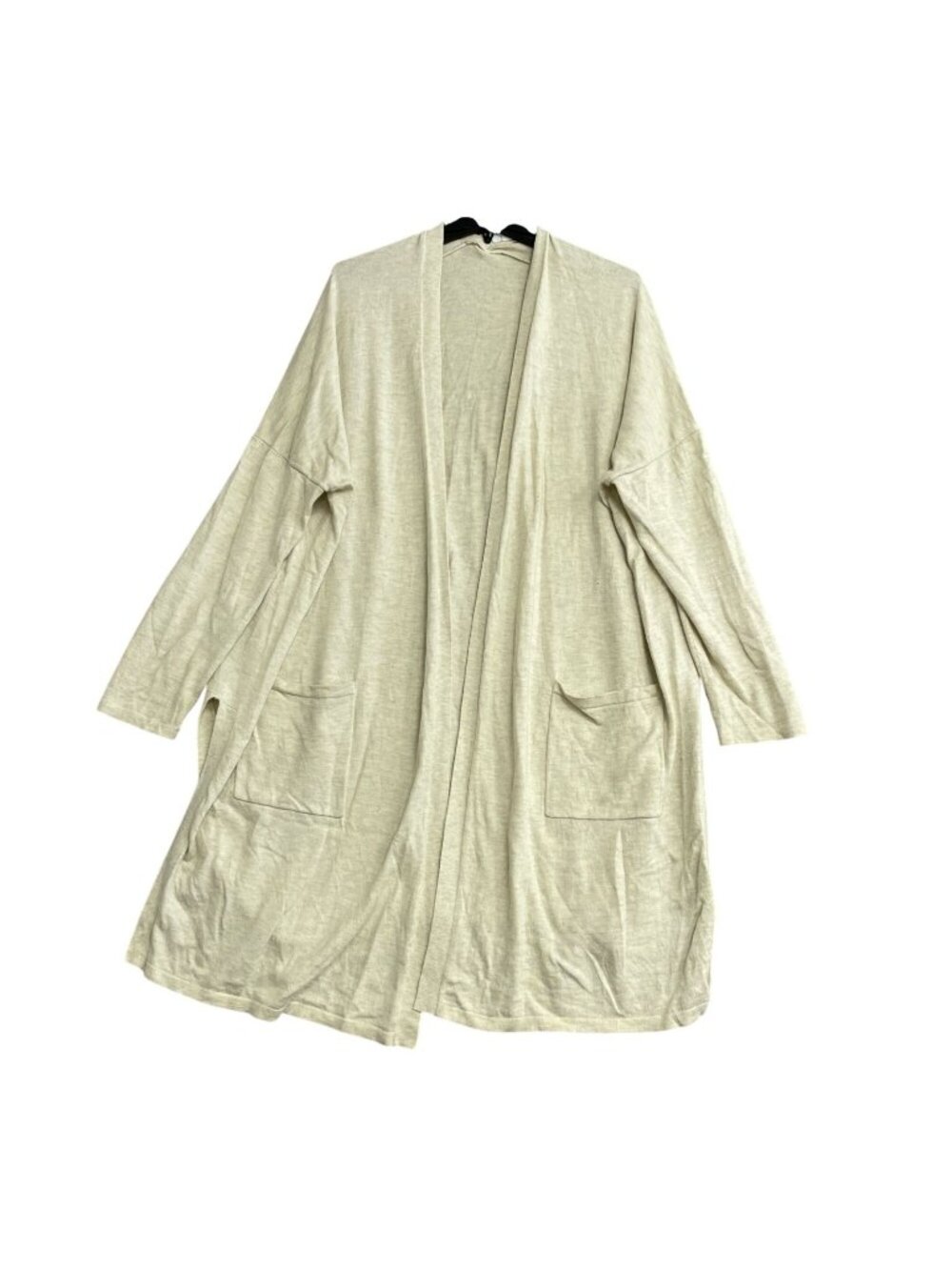 Pure Jill Women's L  Open Front Long Cardigan With Pockets Beige B1090